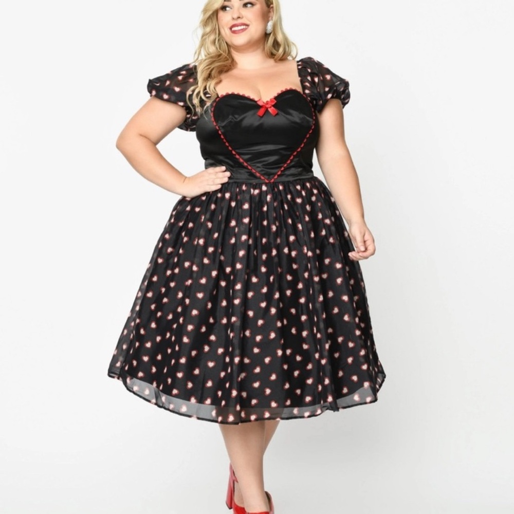 Unique Vintage Red and Black Fit and Flare Midi Dress